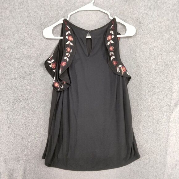 Ann Taylor LOFT Tank Top Womens Sz M Black Floral Embroidered Multicolor Ruffle - Picture 8 of 11